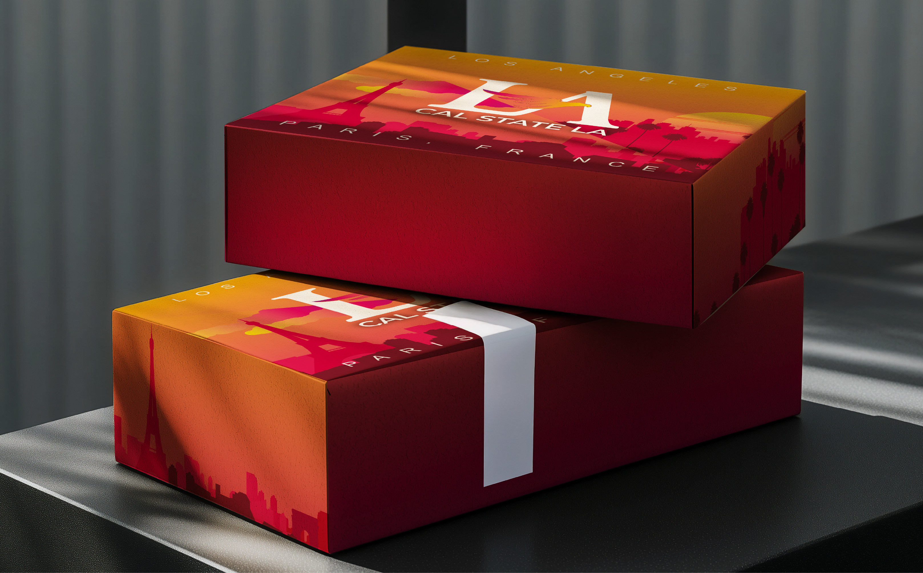 LA28 branded gift boxes stacked